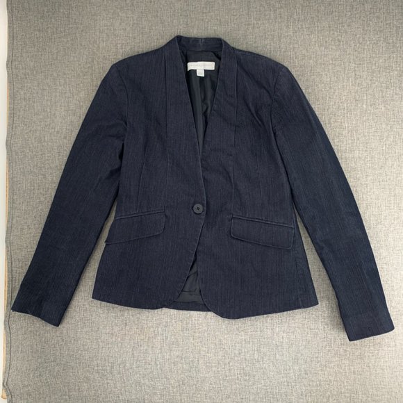 New York Company Stretch Denim Jacket Dark Blue One Button 64% Cotton Size 2 - Picture 1 of 14